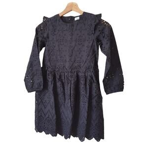 Mini A Ture Dress Girls 8 128cm Black Eyelet Crochet Tilia Cotton Long Sleeve
